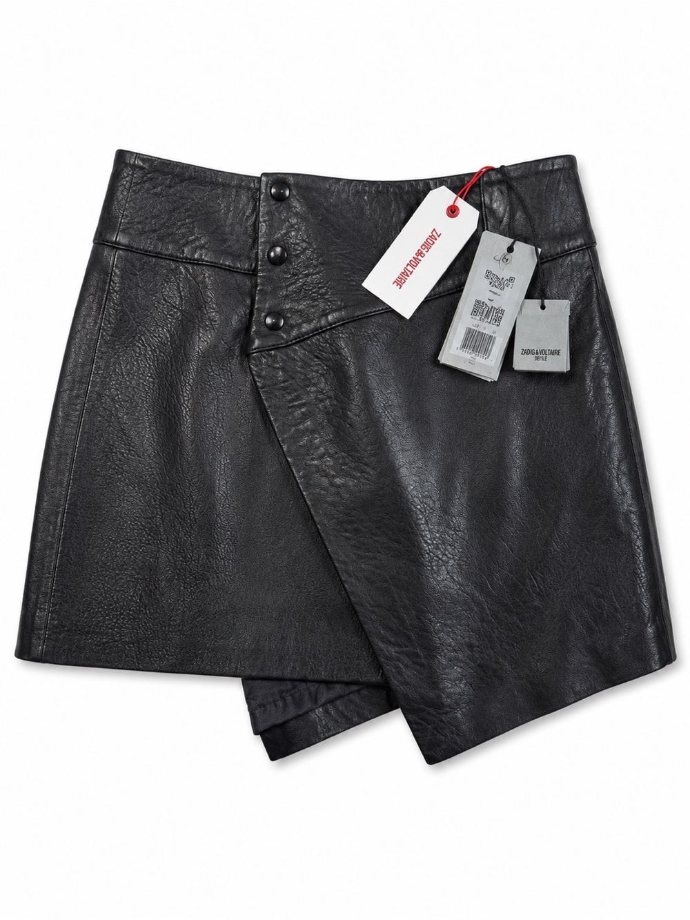 $598 NWT Zadig & Voltaire Black Asymmetric Faux Leather “Junko Cuir Biker” Skirt - Picture 2 of 6